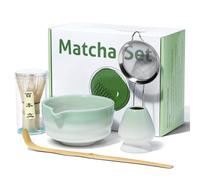 Matcha Whisk Set and Bowl Kit, Matcha Set Includes Ceramic Bowl with Spout, Whisk, Stainless Steel Sifter, Spoon & Holder for Matcha Tea, 5 PCS Matcha Gift Set for Beginners & Matcha Lovers, Birthday