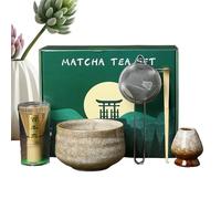 Matcha Whisk Set - Bamboo Mixing Traditional Bowl Chasen | Complete 5 Piece Kit With Spoon, Filter, Stand, Handmade Ceremony Kit For Japona Tea Experience