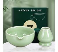 Matcha Whisk Set, Ceramic Matcha Bowl Kit with Spouted, Whisk Holder, Traditional Japanese Tea Ceremony Tools for Beginners & Matcha Lovers(Green)