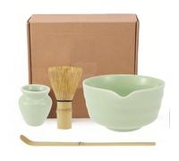 Matcha Whisk Set Japanese Matcha Tea Set Ceramic Bowl Matcha Whisks Holder Bamboo Whisk and Bamboo Scoop Reusable Matcha Making Kit Starter Kit (B)