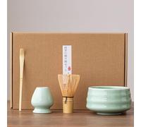 Matcha Whisk Set, Japanese Matcha Tea Set, Matcha Tea Making Kit, Bamboos Tea Whisk and Ceramic Bowl Set, 4pcs Matcha Tea Accessories Set, Matcha Powder Starter Kit for Matcha Tea Ceremony -Cyan Blue