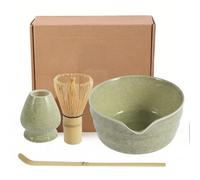 Matcha Whisk Set Japanese Matcha Tea Set with Ceramic Bowl,Whisk Holder, Bamboo Whisk and Bamboo Scoop Teapowder Ceremony Accessory Teapowder Making Kit Starter Kit for Tea Ceremony (A)