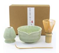 Matcha Whisk Set, Japanese Tea Set includes Matcha Bowl with Spout, Matcha Whisk and Holder, Bamboo Scoop - 4 Pcs Ceremonial Grade Matcha kit for Tea Lovers (Jade Green)