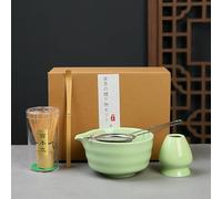 Matcha Whisk Set, Matcha Kit Ceremonial Grade Matcha Includes Bowl with Spout Bamboo Whisk Scoop Sifter, Gift for Macha Lovers to Enjoy Making Tea (1)