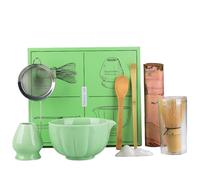 Matcha Whisk Set, Matcha Kit for Ceremony,Tradition Tea Set for Making Breakfast/Latte,Matcha Whisk Set with Bowl(Chawan)/Whisk and Holder,Gift for Family/Friend, 8 Pcs Matcha Set Green