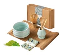 Matcha Whisk Set, Matcha Making Kit, 7 Pcs Matcha Powder Kit with Celadon Tea Bowl+Matcha Whisk Holder+Tea Whisk+Teaspoon+Tea Puller+Tea Mat+Tea Towel Gift for Matcha Lovers (Light Green)