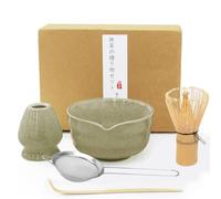 Matcha Whisk Set, Matcha Tea Set with Bamboo Whisk, Ceramic Bowl, Scoop and Holder, Handmade Traditional Japanese Tea Matcha Making Kit for Tea Lovers