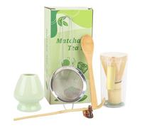 Matcha Whisk Set of 6 - Matcha Set with Whisk, Scoop, Spoon, Sifter & Ceramic Holder -Matcha Making Kit(Green)
