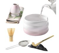 Matcha Whisk Set, Tea Brewing Tools, Japanese Ceremony Accessories, 3.86x0.91 inch Ceramic Bowl Collection, Seven Piece Preparation Kit for Women Men Beverage Lovers Home Coffee Breakfast Milk Making