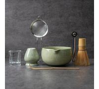 Matcha Whisk Set With Bowl, Matcha Making Kit Bamboo Whisk(Chasen), Ceramic Whisk Holder, Powder Starter Sifter, Scoop Japanese Tea Tools For Ceremony Gift (Mottled Green)