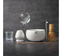 Matcha Whisk Set With Bowl, Matcha Making Kit Bamboo Whisk(Chasen), Ceramic Whisk Holder, Powder Starter Sifter, Scoop Japanese Tea Tools For Ceremony Gift (White)