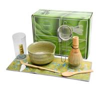 Matcha Whisk Set with Ceramic Bowl, 8 Pcs Matcha Making Kit, Bamboo Scoop, Scoop Rest, Sifter and Tea Towel for Tea Enthusiasts