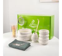 Matcha Whisk Set with Matcha Bowl, 8Pcs Matcha Tea Set Matcha Whisk and Holder, Matcha Cup, Scoop, Sifter and Tea Cloth(White-01)
