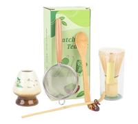 Matcha Whisk Set with Scoop & Sifter-Set of 6 Matcha Kit for Japanese Tea Ceremony(White-Brown)