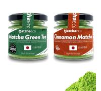 Matchaeco 100g Cinnamon & Regular Matcha Green Tea Powder [2 x 50g] |Authentic Japanese Stone Ground Ceremonial Grade | Pesticide-Free | Flavoured From Japan (100g RC)