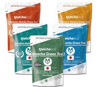 Matchaeco Mix & Matcha Variety Pack | Set of 5 Flavours - Mint, Turmeric, Cinnamon, Spirulina & Ceremonial Matcha | Japanese Green Tea Powder | 5 x 30g Compostable Pouches