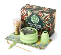 MatchaVela® Matcha Whisk Set - 7 Pcs | Ceremonial Japanese Tea Making Kit | Green | Starter Gift Kit | Ceramic Bowl | Whisk Holder & Scoop Stand | Bamboo Whisk & Scoop | Steel Sifter | Cotton Tea Cloth