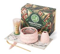 MatchaVela® Matcha Whisk Set - 7 Pcs | Ceremonial Japanese Tea Making Kit | Pink | Starter Gift Kit | Ceramic Bowl | Whisk Holder & Scoop Stand | Bamboo Whisk & Scoop | Steel Sifter | Cotton Tea Cloth