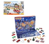 Matchbox Advent Calendar with 24 Surprises that Include 10 1:64 Scale Cars with Authentic & Holiday-Themed Decos & Accessories, Holiday Gift for Kids 3 Years Old & Up, GHX01