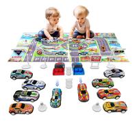 Matchbox Cars, 21Pcs Small Toys with Launcher/Roadblock/Kids Play Mat/Storage Bag, Metal Shell, Pullback Diecast Model, Christmas Birthday Party Gifts