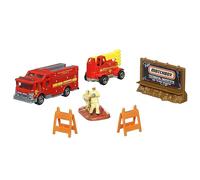 Matchbox Collectors Die-Cast Hitch and Haul 70 Years Anniversary Playset - MBX Fire Rescue Fire ~ Hazard Squad Engine and Mobile Light Truck with Accessories and Figures ~ HLM24 5/9