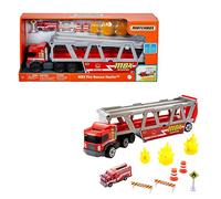 Matchbox GWM23 Matchbox Construction Hauler with 1 Fire Engine and 8 Accessories, Toy from 3 Years
