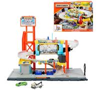 Matchbox Toy Car Track Set, Spin Cyclone Car Wash Playset with 1:64 Scale Corvette & Tow Truck, Features Spinning Wash Tunnel, Tune-Up Shop & Parking, JGB68