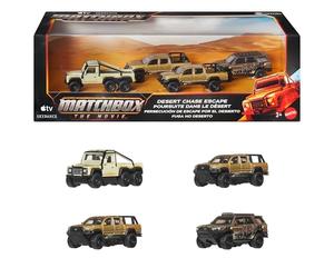 Matchbox Toy Cars, Desert Chase Escape 4-Pack of 1:64 Scale Die-Cast SUVs from the Movie, Includes Toyota 4Runner with Exclusive Deco, Collectible Set