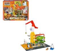 Matchbox Toy Cars & Playset, Action Drivers Epic Construction Yard, 20-in Tall Working Crane & 1:64 Scale Back Hoe & Accessories