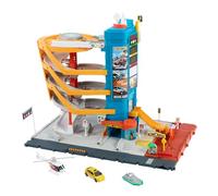 Matchbox Toy Vehicles & Playset, Transportation Center with 5 Levels, Kid- & Car-Activated Features, Includes 1:64 Scale Taxi, Boat & Helicopter & Food Vendor Accessory, HXL47