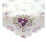matches21 HOME & HOBBY Elke Tablecloth 85 x 85 cm Elegant Embroidery with Purple Pansies & Cutwork Polyester