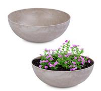 matches21 HOME & HOBBY matches21 Outdoor Plant Bowls - 2 Decorative Bowls Sand Grey Marbled as Flower Pot Plant Pot - Bowl in 20 x 7.5 cm for Garden, Balcony or Cemetery as Grave Bowl