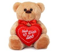 matches21 HOME & HOBBY Teddy Bear with Heart Hab Dich Lieb Plush Teddy Brown 25 cm Cute Valentine's Day Cuddly Toy Love Gift