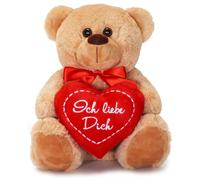 matches21 HOME & HOBBY Teddy Bear with Heart I Love You Plush Teddy Brown 25 cm Cute Valentine's Day Cuddly Toy Love Gift