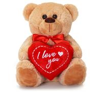 matches21 HOME & HOBBY Teddy Bear with Heart I Love You Plush Teddy Brown 25 cm Cute Valentine's Day Cuddly Toy Love Gift