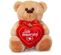matches21 HOME & HOBBY Teddy Bear with Heart Light Brown Beige Cuddly Toy 25 cm - Get Well Soon