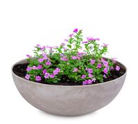 matches21 Plant Bowl for Outdoor Use - Vintage Decorative Bowl Sand Beige Marbled as Flower Pot Plant Pot - Bowl in 20 x 7.5 cm as Garden Bird Bath Balcony Decoration or Cemetery Grave Bowl