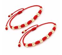 Matching 7 Knot Bracelets for Couples - Red Adjustable Set of 2 with 18K Gold Filled Beads - Evil Eye Protection for Good Luck and Prosperity - His and Hers, One Size, Gold Filled, no gemstone