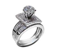 Matching Anime Rings Bridal Geometry Engagement Ring Full Zirconia Solitaire Ring For Women Size 5 11 Ring Thing (Silver, 8)