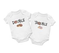 Matching Babygrow for Twin Babies Boy Girl Funny Doughnuts Double Trouble Baby Vest, 0-3 Months, White
