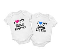 Matching Babygrow Set for Twin Boys Girls Sibling Love Brother Sister Babies Vest, 3-6 Months, White