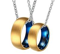 Matching Boyfriend Girlfriend Necklace, Brushed Ring 8MM Men's Necklace His and Hers Necklace Sets