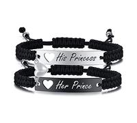 Matching Bracelets for Couple Gifts Christmas - His Princess Her Prince Engraved Mutual Attraction Heart Magnetic Bracelets for Lover Him Her Soulmates Friend for Promise Anniversary Valentine's Day
