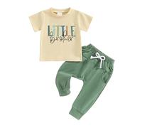 Matching Brother Outfits Baby Boy Little Big Brother Short Sleeve T Shirt Jogger Pant Set 2Pcs Toddler Boys Summer Clothes (Green Lil Bro, 6-12 Months)