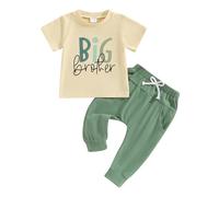 Matching Brother Outfits Baby Boy Little Big Brother Short Sleeve T Shirt Jogger Pant Set 2Pcs Toddler Boys Summer Clothes (Green Big Bro, 12-18 Months)