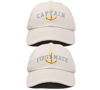 Matching Captain and First Mate Hat Set Embroidered Ball Cap, Beige, One size