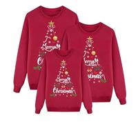 Matching Christmas Jumpers Family Long Sleeve Round Neck Xmas Tree Jumpers Oversized Holiday Ugly Family Christmas Pullovers Sweatshirts for Men, Women and Kids (1-Red, 2-3 Years)