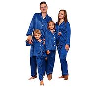 Matching Christmas Pjs Family Set,Silk Satin Sleepwear Womens Men Xmas Matching Christmas Pyjamas Family Christma Pajamas Kids Xmas Pyjama Pajama Set Nightwear Loungewear Blue,XXL