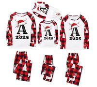 Matching Christmas Pjs for Family 2025 A-Z Letter Print Xmas Pyjamas Set Cute Vacation Holiday Plaid Nightwear Loungewear, Red-A, 3XL