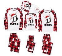 Matching Christmas Pjs for Family 2025 A-Z Letter Print Xmas Pyjamas Set Cute Vacation Holiday Plaid Nightwear Loungewear, Red-D, XL